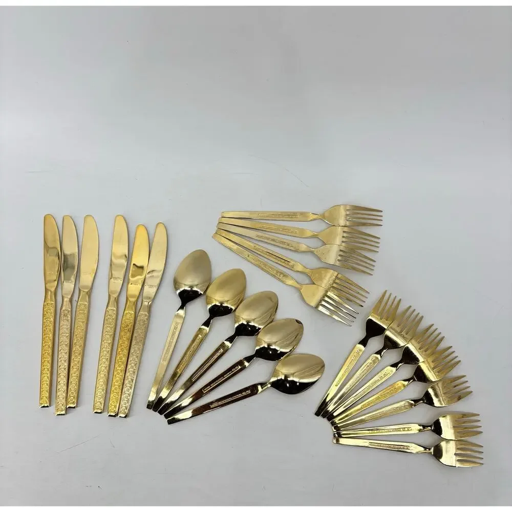 Vtg Thocadero Hollywood Gold Spoons Fork Dinner Knives Korea Stainless